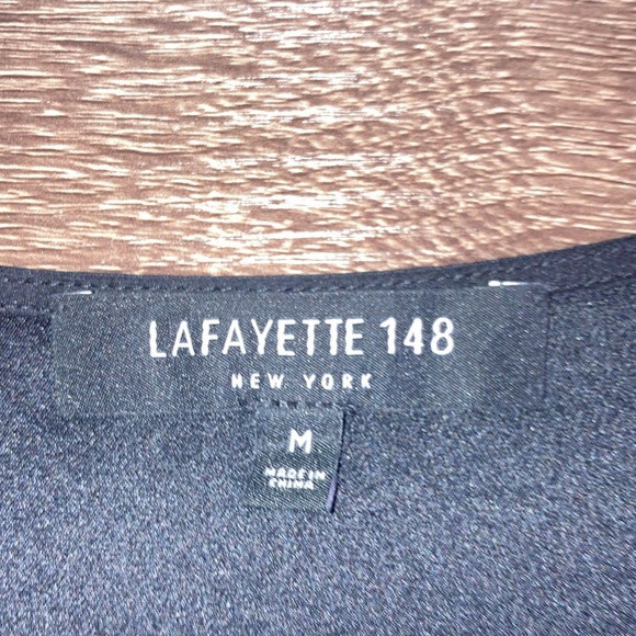 Lafayette 148 Navy Black Silk Combo Draped Long Sleeve Top Medium - Picture 3 of 9